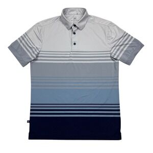 Mizzen+Main Versa Performance Polo Shirt Men's S Trim Fit Gray Blue Striped